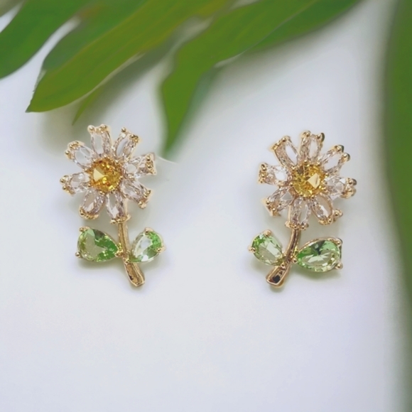 Daisy CZ Stud Earrings - Picture 2 of 5